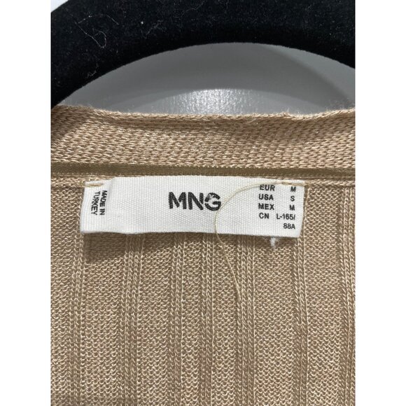 MNG Cardigan Sweater Size Small Open Front Ribbed Beige Neutral Cozy Knitwear - Picture 3 of 7